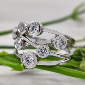 Crossover Bezel Set Ring, Moissanite Scatter Ring, Multi Stone Bubble ...