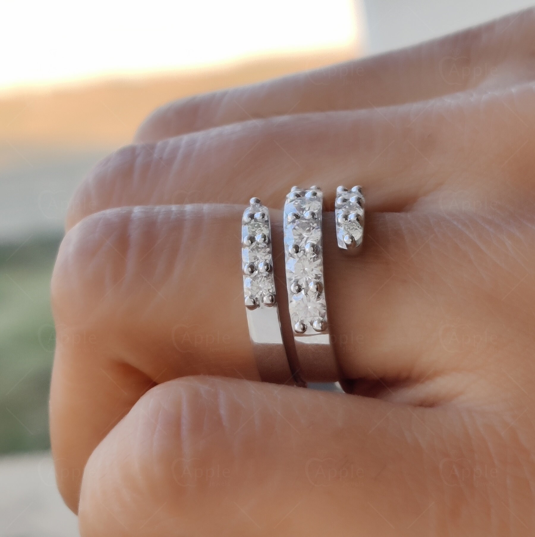 Silver Spiral Diamond Ring, Wrap Spiral Ring, Finger Wrap
