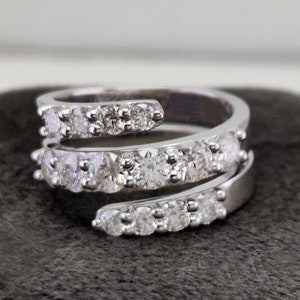 Silver Spiral Diamond Ring, Wrap Spiral Ring, Finger Wrap Ring, Unique Silver Rings For Women, Open Cuff Ring, Moissanite Wedding Band