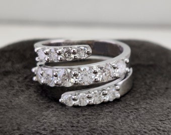 18K Spiral Moissanite Ring, Wrap Spiral Ring, Finger Wrap Ring, Unique Silver Rings For Women, Open Cuff Ring, Diamond Wedding Band