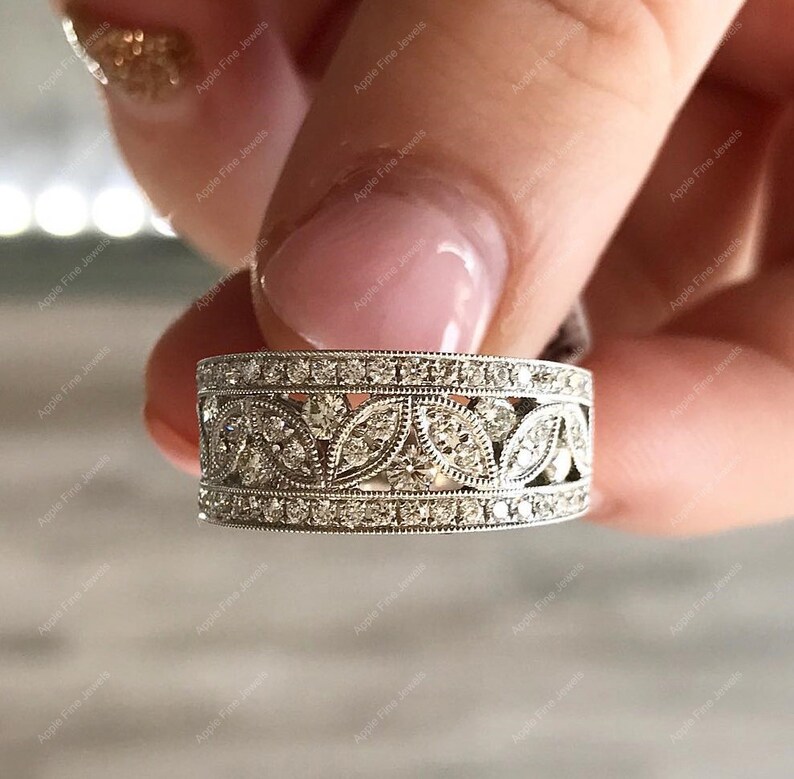 Art Deco Vintage Wedding Band Vintage Milgrain Anniversary Etsy