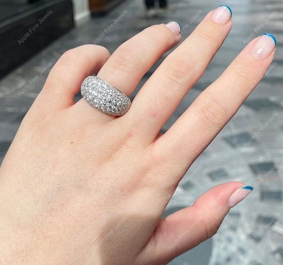 Micro Pave Dome Ring Moissanite Diamond Dome Ring Chunky Dome Ring Cluster Engagement Ring Statement Rings for Women 925 Silver Ring