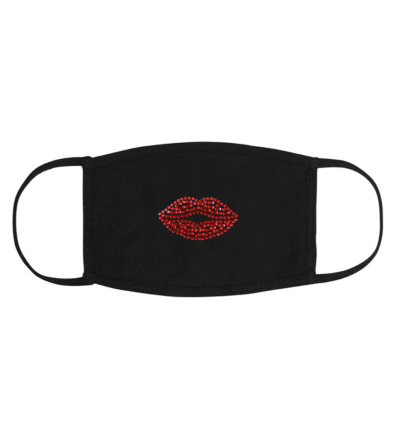 Rhinestone Red Lips 3 Layer Cotton Face Mask Washable and Etsy