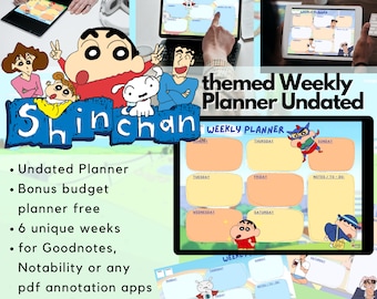 Crayon Shin Chan themed weekly planner digital template undated 6 weeks Compatible with Goodnotes and iPad or Notability, nostalgic fun