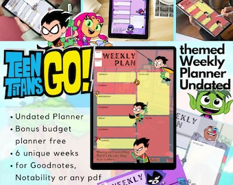 Teen Titans GO themed weekly planner digital template undated 6 weeks Goodnotes, iPad Compatible. or Notability, Boost your productivity