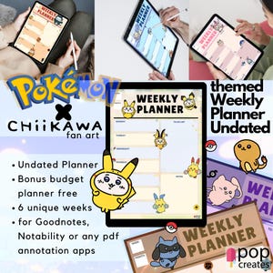 Chiikawa Pkmn fan art weekly planner digital template undated 6 weeks Goodnotes, iPad Compatible or Notability, Boost your productivity