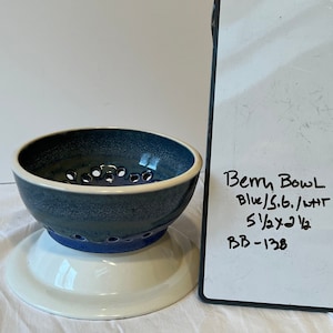 Handmade Ceramic Blue Berry Bowl Colander
