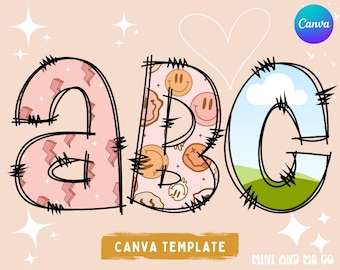 Plantilla de Canva para fuente Doodle, letras de la A a la Z