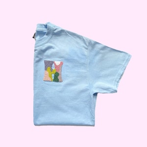Hand Embroidered Shirt x Initial Crewneck T-Shirt x Colorful Embroidered Initial T-Shirt
