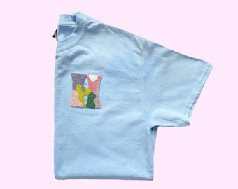 Hand Embroidered Shirt x Initial Crewneck T-Shirt x Colorful Embroidered Initial T-Shirt