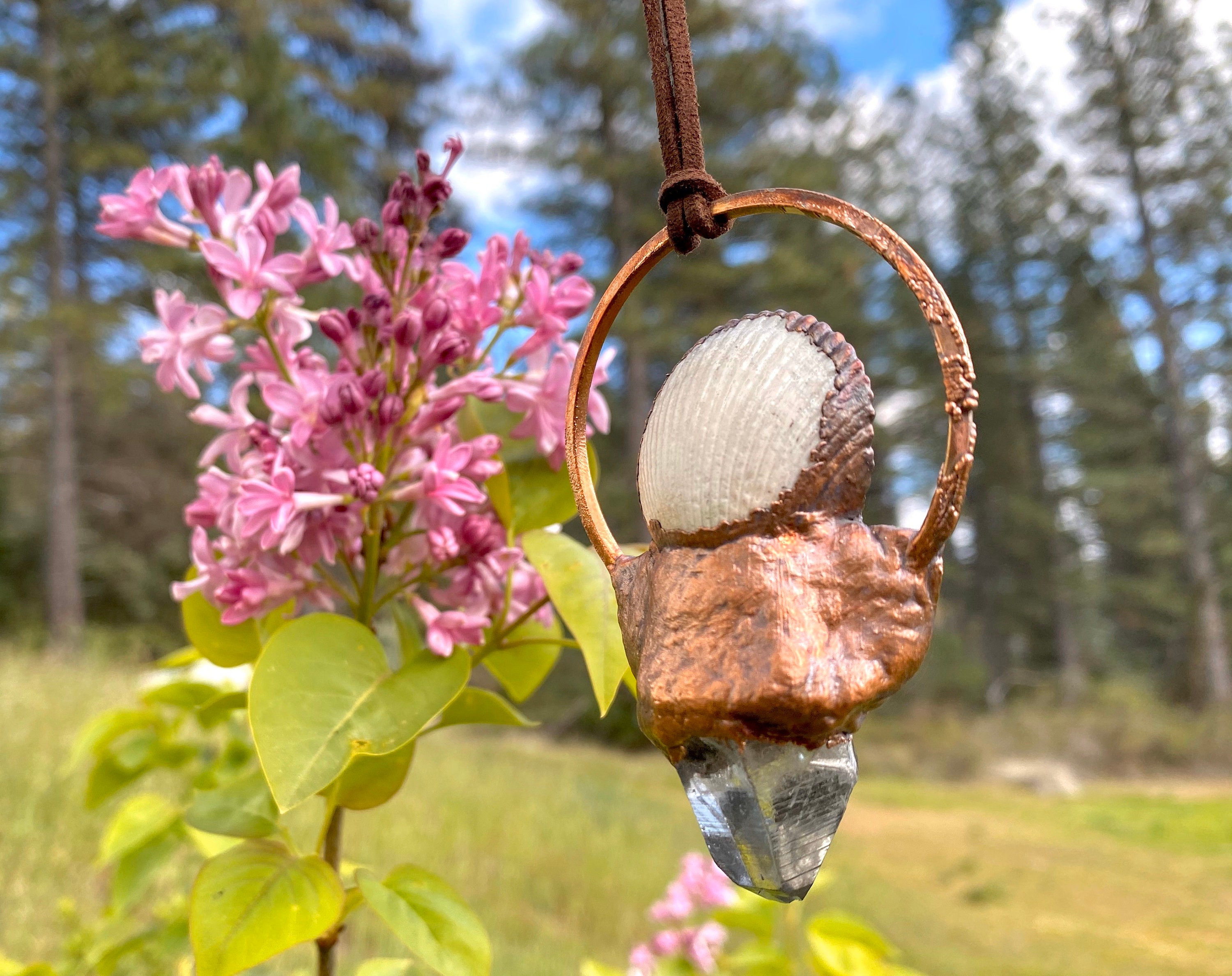 Quartz and Seashell Pendant Quartz Electroformed Necklace Etsy