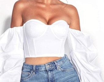 Strapless white sleeve corset top