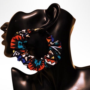 African Fabric Covered Scrunchie Hoop Earrings, Colorful Hoop Earrings
