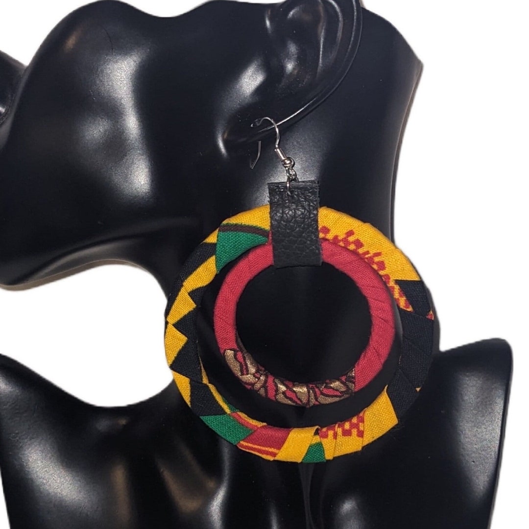 African Print Fabric Covered Earrings, Kente Print Earrings, Dangle