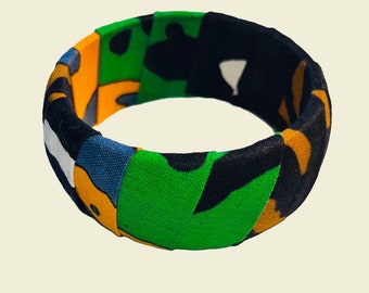 African Print Fabric Covered Bracelet, Fabric Wrapped Bracelet