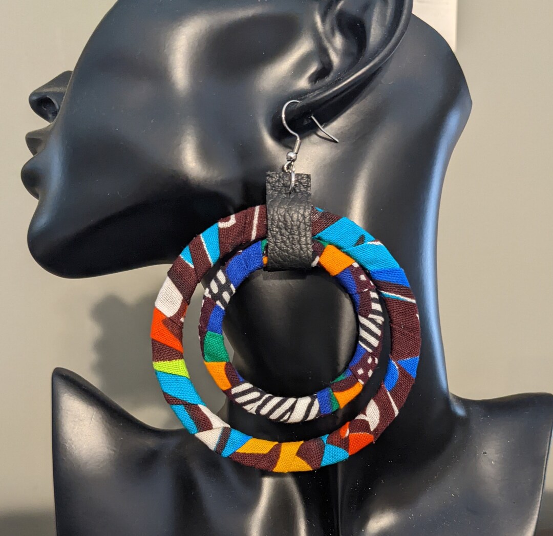 African Print Fabric Covered Earrings Etsy