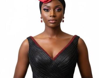 1950s Guy Mayer Red Black Velvet Fascinator Hat