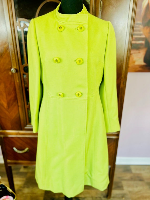 Vintage 60s 1960s Lime Green Long Dress Coat Exce… - image 3