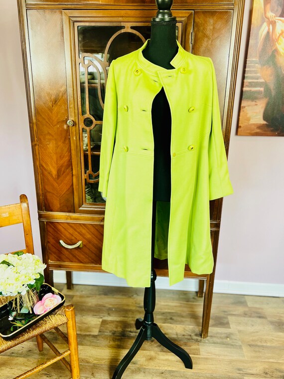 Vintage 60s 1960s Lime Green Long Dress Coat Exce… - image 2