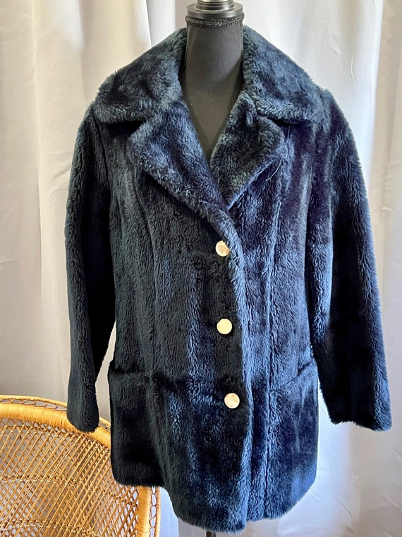 Vintage Navy Blue Sears Faux Fur Coat ---- So Groo