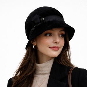 1960\'s Black Velvet Wide Brim Bucket Hat by Mr. John Jr. Mr John Jr Vintage Hat - Etsy main image 4