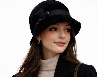 1960s Mr. John Jr Black Velvet Bucket Hat