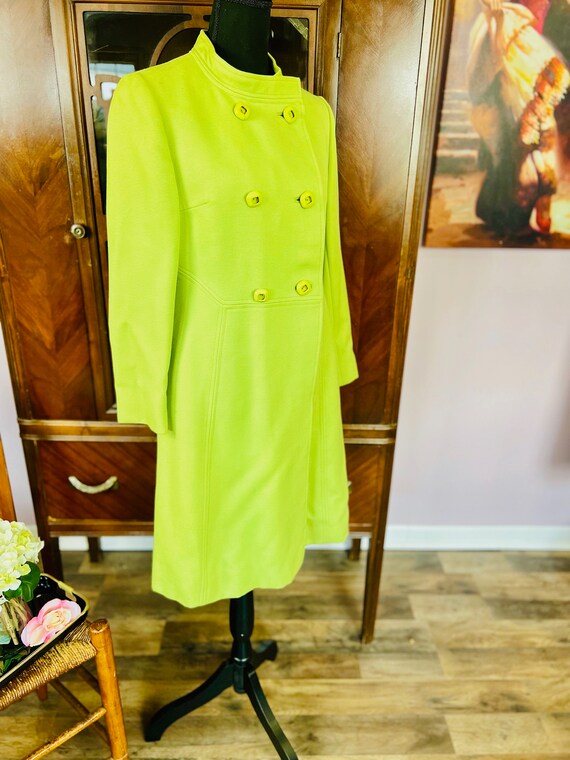 Vintage 60s 1960s Lime Green Long Dress Coat Exce… - image 4