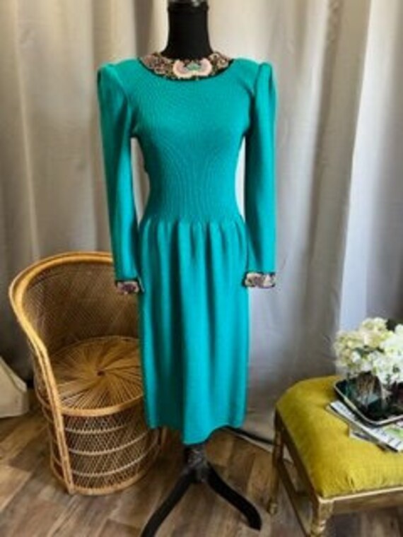 Vintage Turquoise Jennifer Roberts Sweater Dress