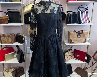 Vintage 1980s Victor Costa Black Lace Cocktail Dress
