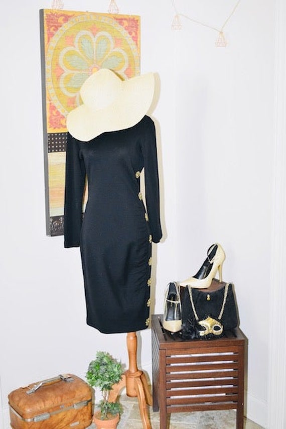 VIntage Andrea Jovine Black Wool Bodycon Dress Si… - image 1