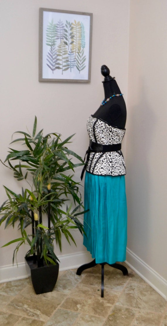 Vintage 100% Silk Turquoise Evening Skirt Size 12 - image 3