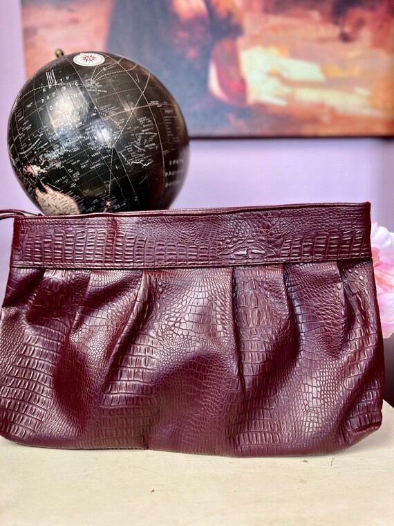 Vintage 80s Tandem Maroon Faux Leather Clutch - image 2