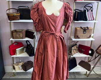 Vintage 1940s Rembrandt Raw Silk Cocktail Dress 34-28-Free