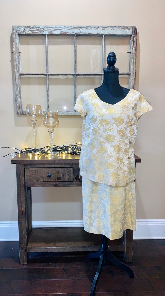 VINTAGE gold brocade maternity two piece cocktail… - image 1