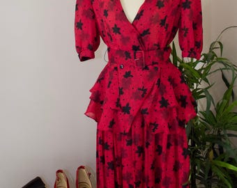 Vintage 1980s Alexis Fashions 2 Piece Skirt & Peplum Blouse