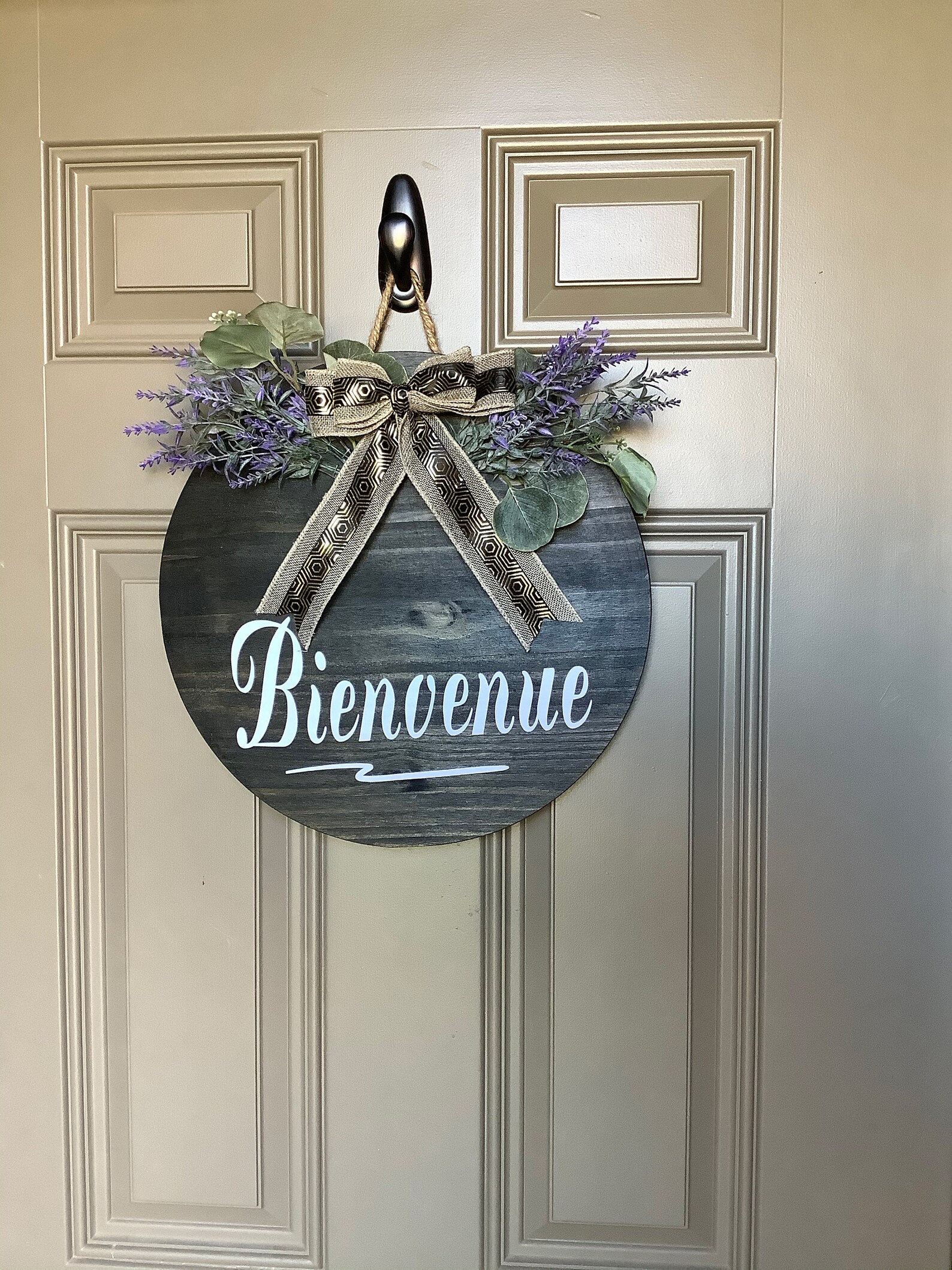 Door Hanger Bienvenue Sign Front Door Decor Wood Door Sign Etsy