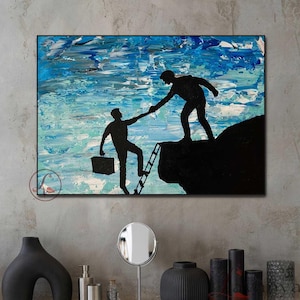 Teamwork Painting: Modern Abstract Art with Gold & Silver Leaf