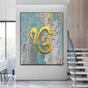 Ik Onkar Painting: Gold Abstract Sikh Art, Modern Indian Canvas