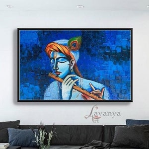 Krishna painting, Modern Indian art, Radha Krishna, Asian art, Indian decor, Indian painting, Hindu God art, Contemporary art, Tejasvi Patel