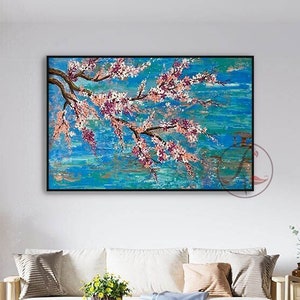 Abstract Floral Oil Painting on Canvas: Colorful Spring Landscape