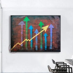 Financial Graph Oil Painting: Modern Abstract Business Art