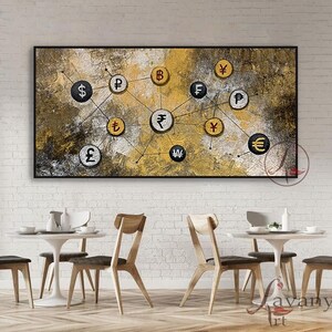 Gold & Silver Currency Art: Abstract Acrylic Painting on Canvas