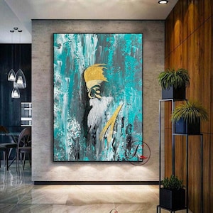 Guru Nanak Abstract Painting: Modern Sikh Art on Canvas