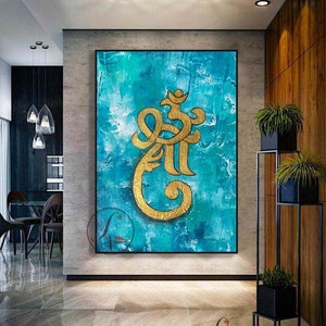 Golden Ganesha Painting on Canvas: Modern Hindu God Wall Art