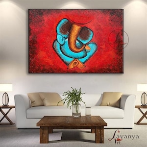 Abstract Ganesha Painting: Original Indian Art, Textured Acrylic on Canvas