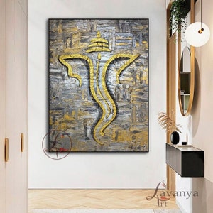 Ganesha Painting: Abstract Indian Art with Gold Leaf