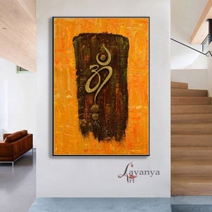 Golden Om Wall Art,indian Om Painting,om Shanti Painting,indian