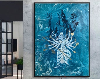 Shiva Shakti Indian Art,Durga Contemporary modern abstract style Indian painting,Indian wall art,Asian decor,Art on canvas,Hindu God art