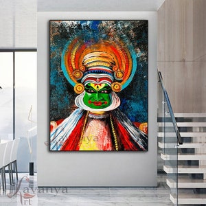 Kathakali Face Painting: Modern Indian Abstract Art on Canvas