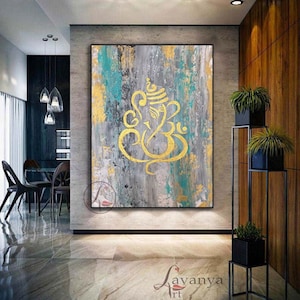 Ganesha painting Indian Art Hindu Wall Art Original Canvas Painting, Acrylic Painting, Modern Ganesh art,  Large painting by Tejasvi Patel